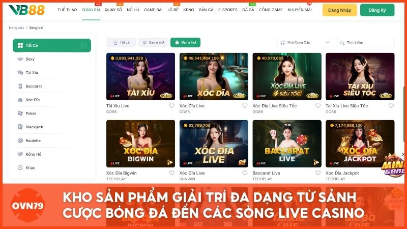 Kho sản phẩm giải trí đa dạng từ nhà cái thể thao VB88, từ sảnh cược bóng đá kịch tính đến các sòng Live Casino đẳng cấp 5 sao