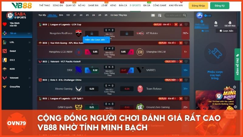Theo khảo sát của OVN79, cộng đồng người chơi đánh giá rất cao trang cá cược bóng đá trực tuyến VB88 nhờ tính minh bạch và tốc độ giao dịch siêu tốc