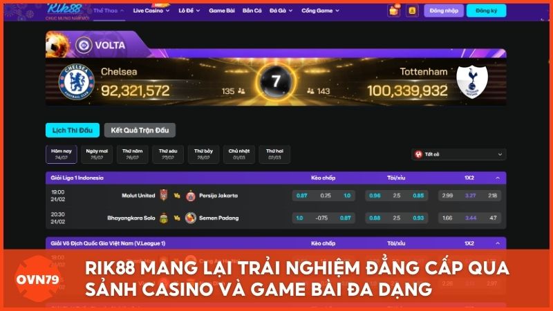 Hệ thống sảnh cược đa dạng từ Casino Live đến nhà game bài tại nhà cái uy tín Rik88 mang lại trải nghiệm đẳng cấp cho mọi bet thủ