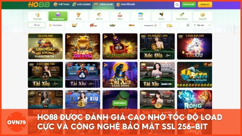 Hạ tầng kỹ thuật của Ho88 được chuyên gia OVN79 đánh giá cao nhờ tốc độ load cực nhanh và công nghệ bảo mật SSL 256-bit tuyệt đối